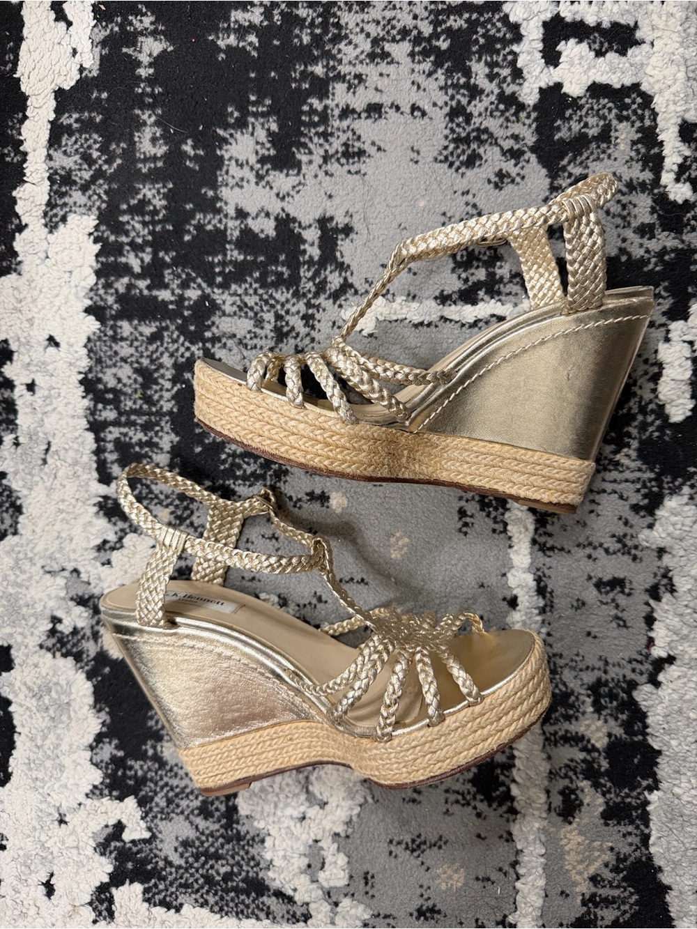 L.K. Bennett Jute Metallic Gold Braided Espadrille Wedges SIZE 38.5